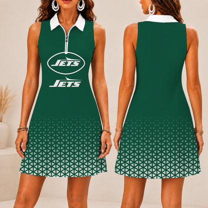 LIMITED EDITION - NEW CUSTOMIZED NFL25 NYJ NEW YORK JETS WOMEN'S ZIP SLEEVELESS POLO DRESS