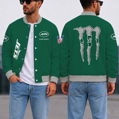 FINAL SALE - NEW CUSTOMIZED NFL25 NYJ NEW YORK JETS SATIN VARSITY & BASEBALL JACKET