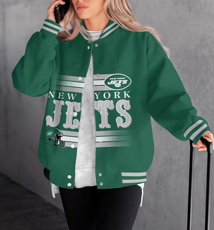 FINAL SALE - NEW CUSTOMIZED NFL25 NYJ NEW YORK JETS SATIN VARSITY & BASEBALL JACKET