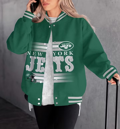 FINAL SALE - NEW CUSTOMIZED NFL25 NYJ NEW YORK JETS SATIN VARSITY & BASEBALL JACKET