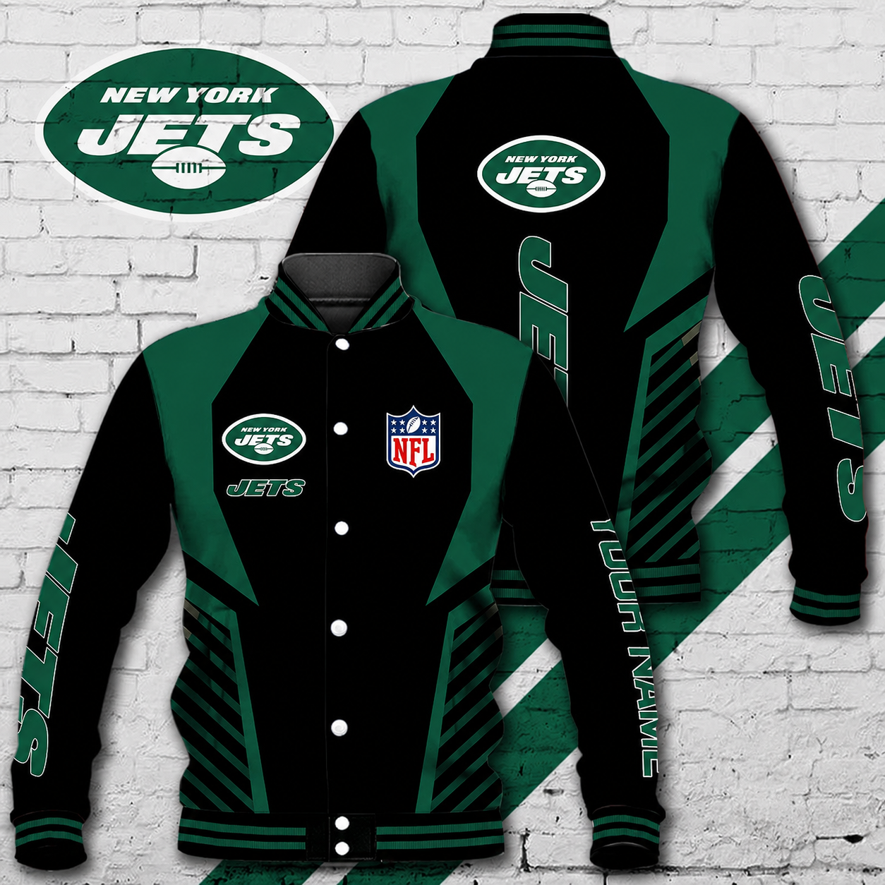 LIMITED EDITION - NEW CUSTOMIZED NFL25 NYJ NEW YORK JETS SATIN VARSITY & BASEBALL JACKET