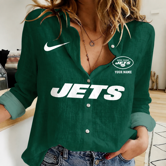 FINAL SALE - NEW CUSTOMIZED NFL25 NYJ NEW YORK JETS WOMEN CASUAL SHIRT