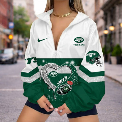 FINAL SALE - NEW CUSTOMIZED NFL25 NYJ NEW YORK JETS V-NECK ZIPPER SWEATSHIRT JACKET