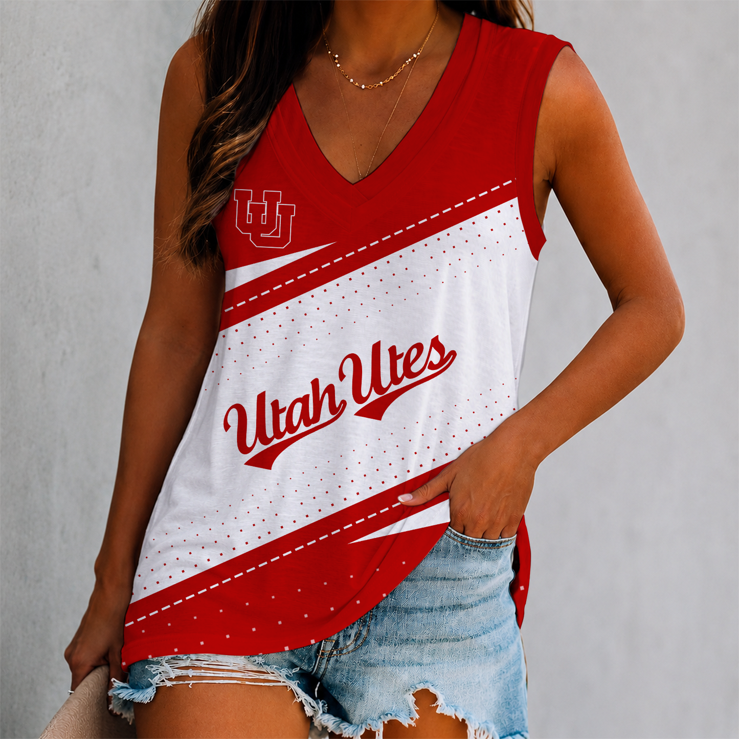 FINAL SALE - NEW CUSTOMIZED NCAA FBS25 UTU UTAH UTES WOMEN'S V-NECK TANK TOP