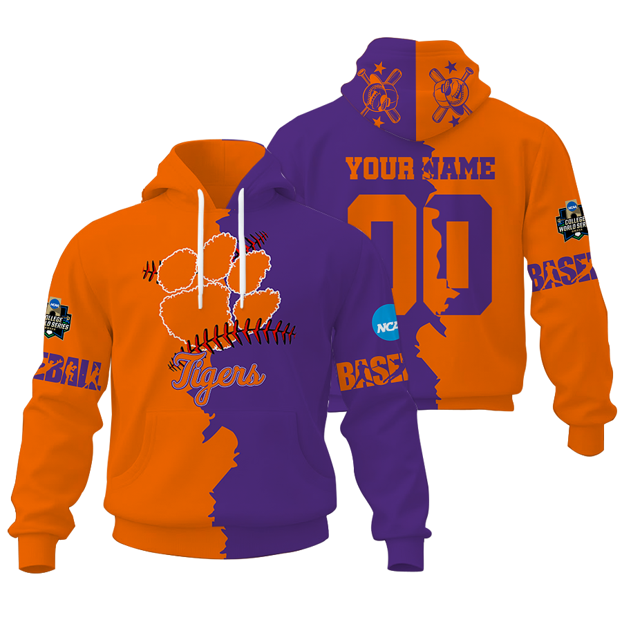 FINAL CLEARANCE - NEW CUSTOMIZED COLLEGE WORLD SERIES NCAA25 CLEMSON TIGERS UNISEX HOODIE & ZIP HOODIE