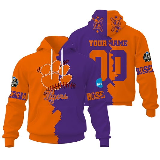 FINAL CLEARANCE - NEW CUSTOMIZED COLLEGE WORLD SERIES NCAA25 CLEMSON TIGERS UNISEX HOODIE & ZIP HOODIE
