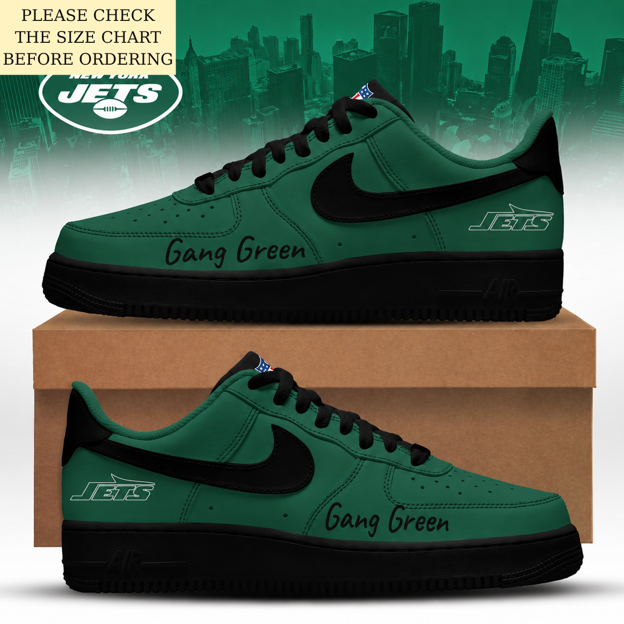 HOT DEAL - NEW CUSTOMIZED NFL25 NYJ NEW YORK JETS AF1 SHOES