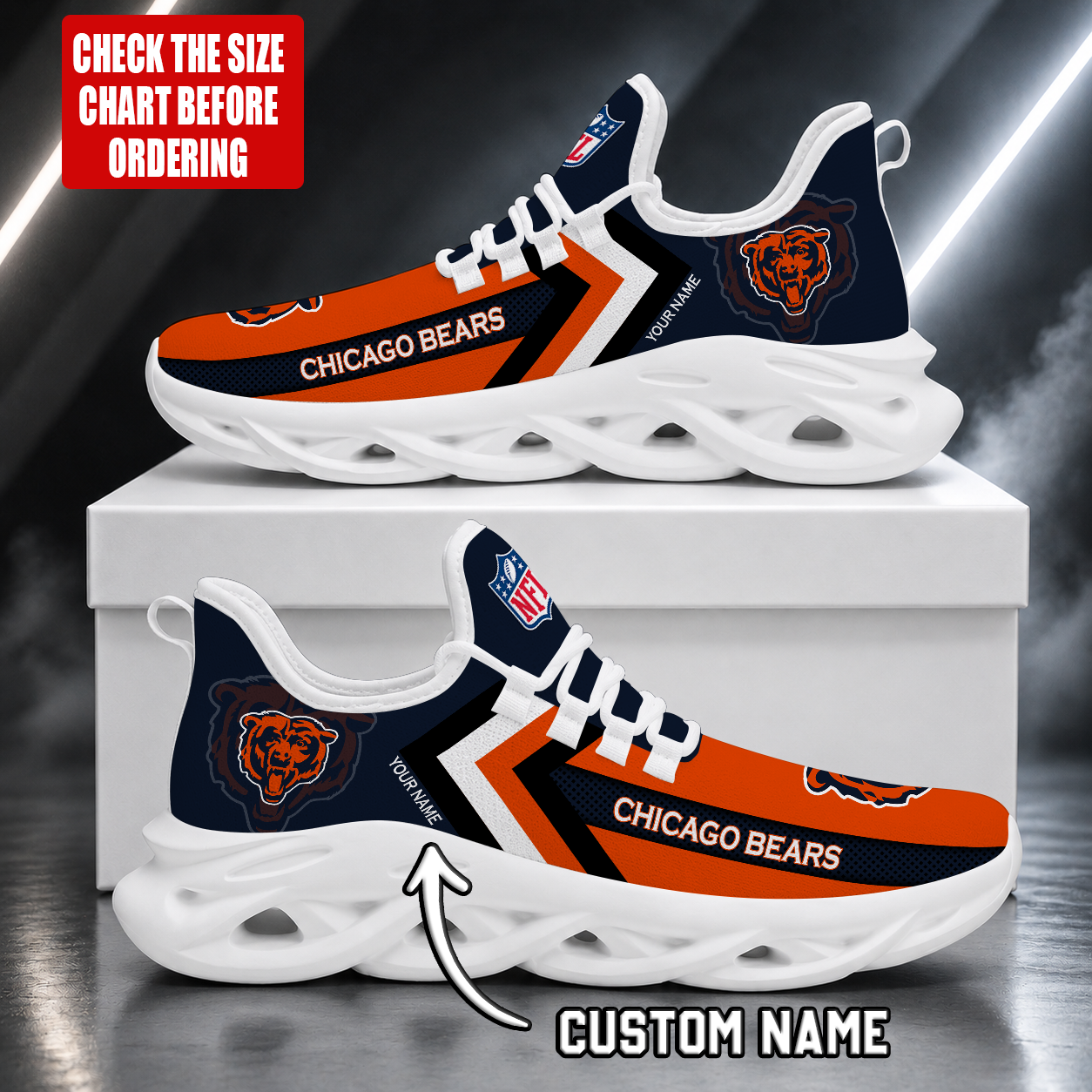 FINAL SALE - NEW CUSTOMIZED NFL26 CCB CHICAGO BEARS UNISEX MAX SOUL SHOES