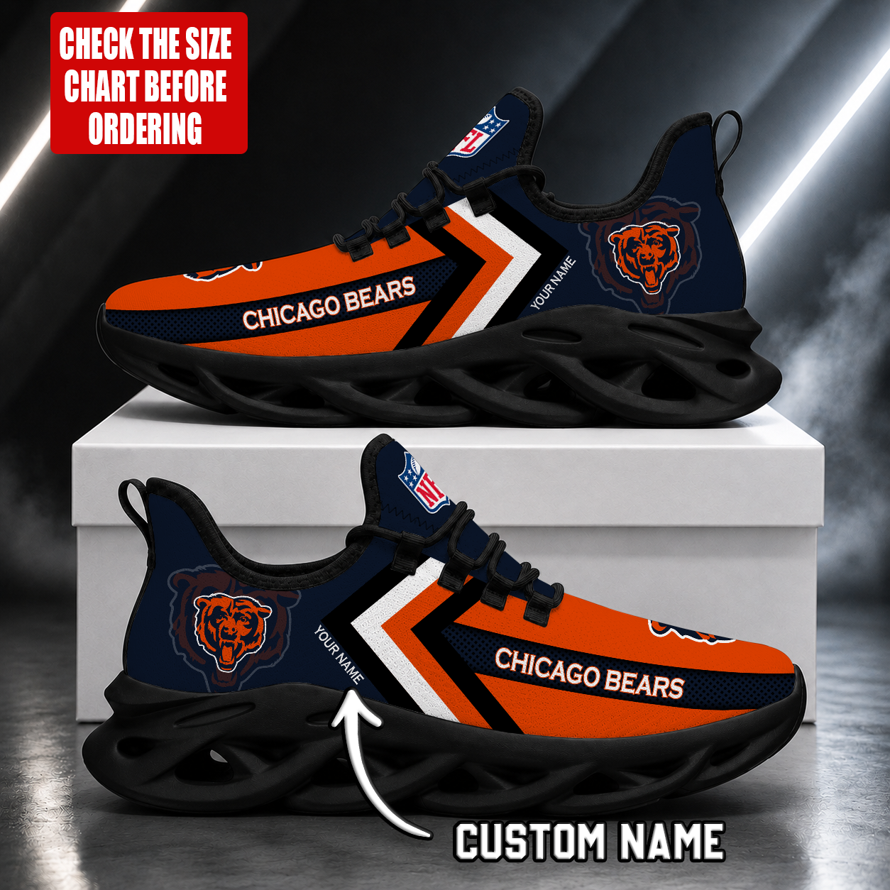 FINAL SALE - NEW CUSTOMIZED NFL26 CCB CHICAGO BEARS UNISEX MAX SOUL SHOES