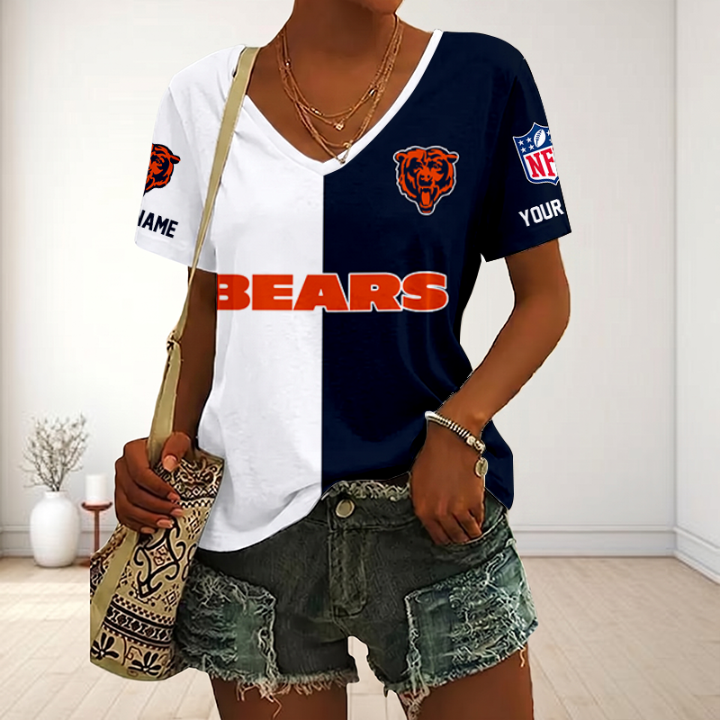 VIRAL EDITION - NEW CUSTOMIZED NFL26 CCB CHICAGO BEARS V-NECK FEMALE SHIRT