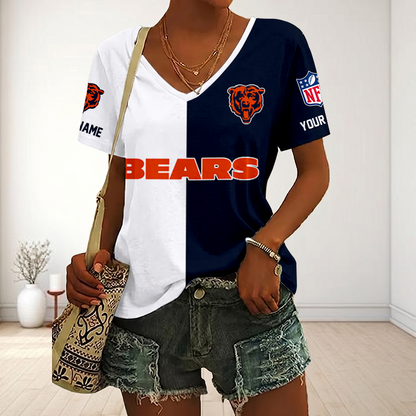 VIRAL EDITION - NEW CUSTOMIZED NFL26 CCB CHICAGO BEARS V-NECK FEMALE SHIRT