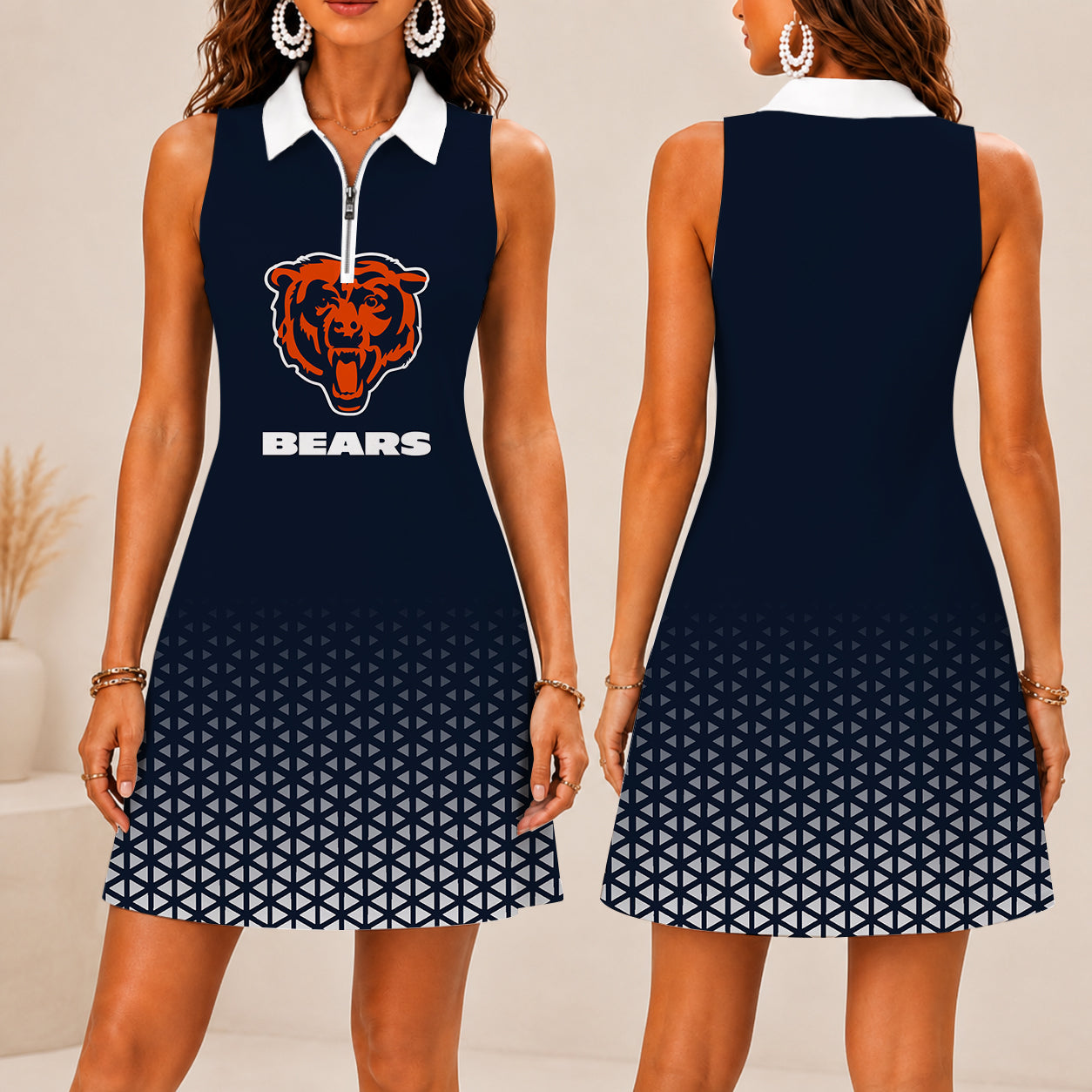 LIMITED EDITION - NEW CUSTOMIZED NFL26 CCB CHICAGO BEARS WOMEN'S ZIP SLEEVELESS POLO DRESS