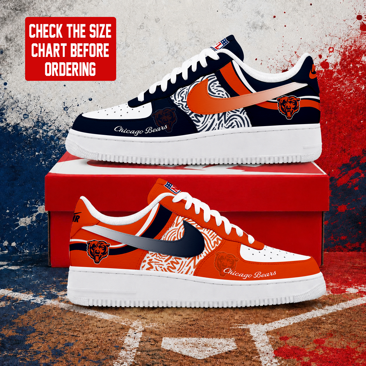 FLASH SALE - NEW CUSTOMIZED NFL26 CCB CHICAGO BEARS AF1 SHOES