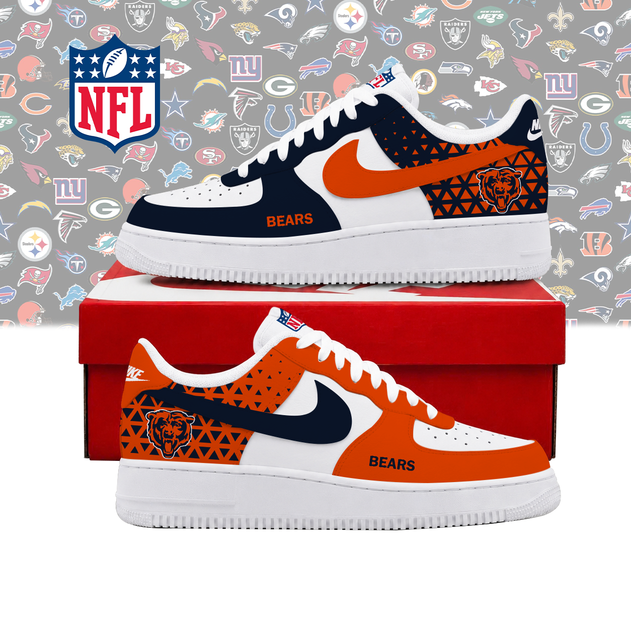 SPECIAL EDITION - NEW CUSTOMIZED NFL26 CCB CHICAGO BEARS AF1 SHOES