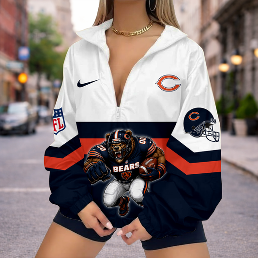 FINAL SALE - NEW CUSTOMIZED NFL26 CCB CHICAGO BEARS V-NECK ZIPPER SWEATSHIRT JACKET