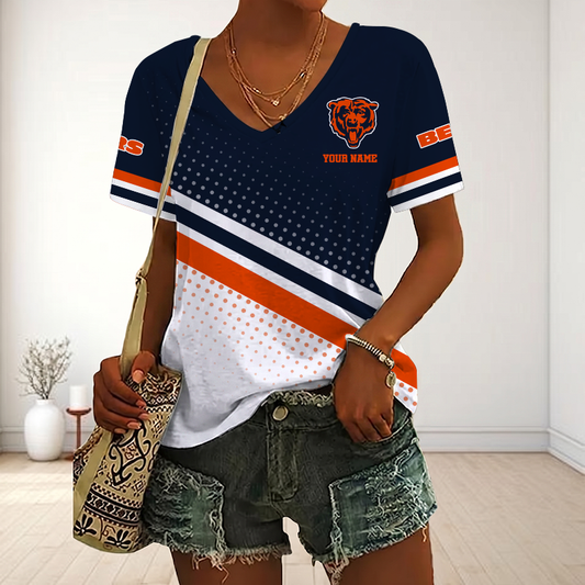 VIRAL EDITION - NEW CUSTOMIZED NFL26 CCB CHICAGO BEARS V-NECK FEMALE SHIRT