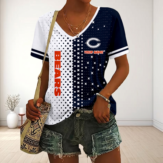 FINAL SALE - NEW CUSTOMIZED NFL26 CCB CHICAGO BEARS V-NECK FEMALE SHIRT