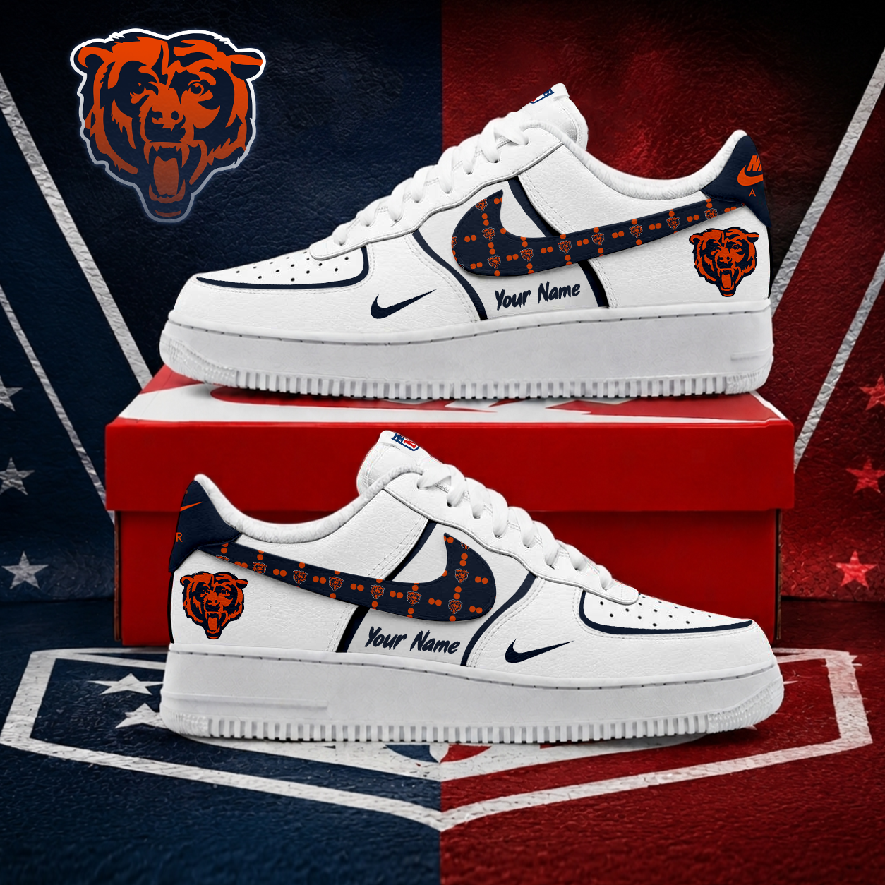 FINAL SALE - NEW CUSTOMIZED NFL26 CCB CHICAGO BEARS AF1 SHOES
