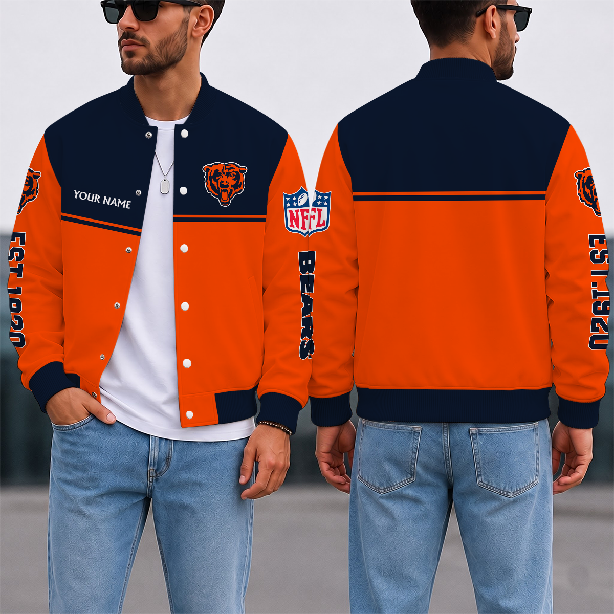 FINAL SALE - NEW CUSTOMIZED NFL26 CCB CHICAGO BEARS SATIN VARSITY & BASEBALL JACKET