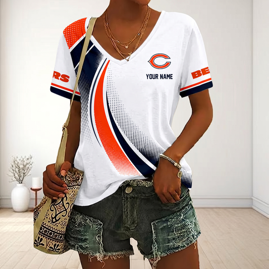 FINAL SALE - NEW CUSTOMIZED NFL26 CCB CHICAGO BEARS V-NECK FEMALE SHIRT
