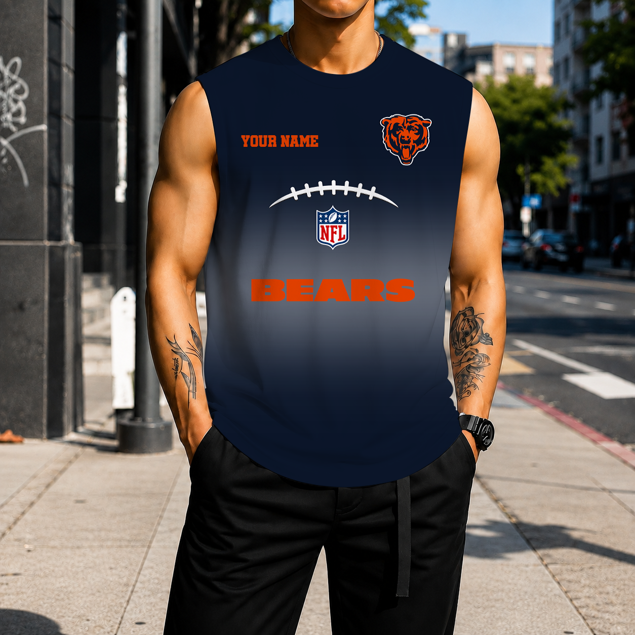 VIRAL EDITION - NEW CUSTOMIZED NFL26 CCB CHICAGO BEARS MEN'S GYM SHIRT