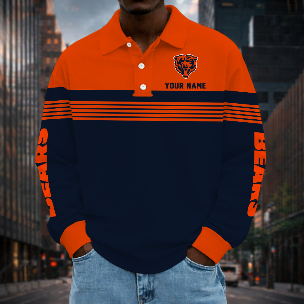 EXCLUSIVE EDITION - NEW CUSTOMIZED NFL26 CCB CHICAGO BEARS LONG SLEEVE POLO SHIRT