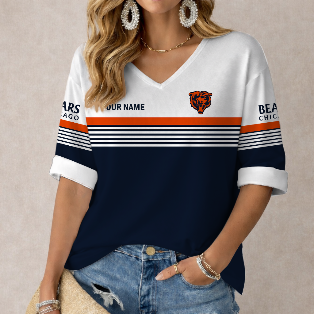 LIMITED EDITION - NEW CUSTOMIZED NFL26 CCB CHICAGO BEARS WOMEN'S HEART V-NECK LONG SLEEVE SHIRT