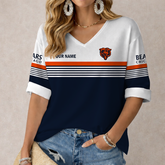 LIMITED EDITION - NEW CUSTOMIZED NFL26 CCB CHICAGO BEARS WOMEN'S HEART V-NECK LONG SLEEVE SHIRT