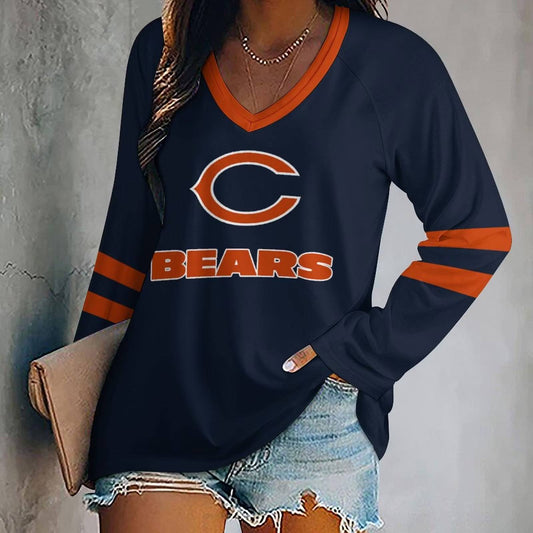 FLASH SALE - NEW CUSTOMIZED NFL26 CCB CHICAGO BEARS WOMEN'S V-NECK LONG SLEEVED SHIRT