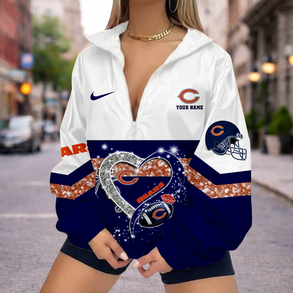 FINAL SALE - NEW CUSTOMIZED NFL26 CCB CHICAGO BEARS V-NECK ZIPPER SWEATSHIRT JACKET