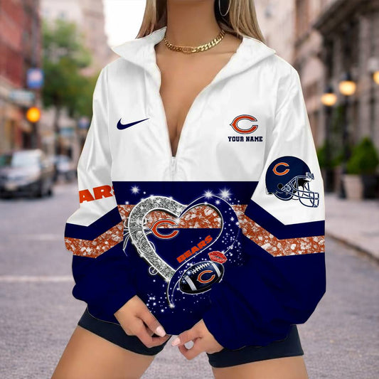 FINAL SALE - NEW CUSTOMIZED NFL26 CCB CHICAGO BEARS V-NECK ZIPPER SWEATSHIRT JACKET