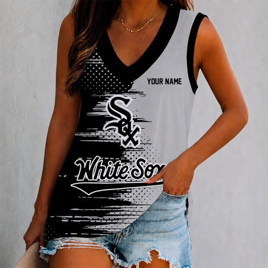 FINAL SALE - NEW CUSTOMIZED MLB26 CWS CHICAGO WHITE SOX WOMEN'S V-NECK TANK TOP