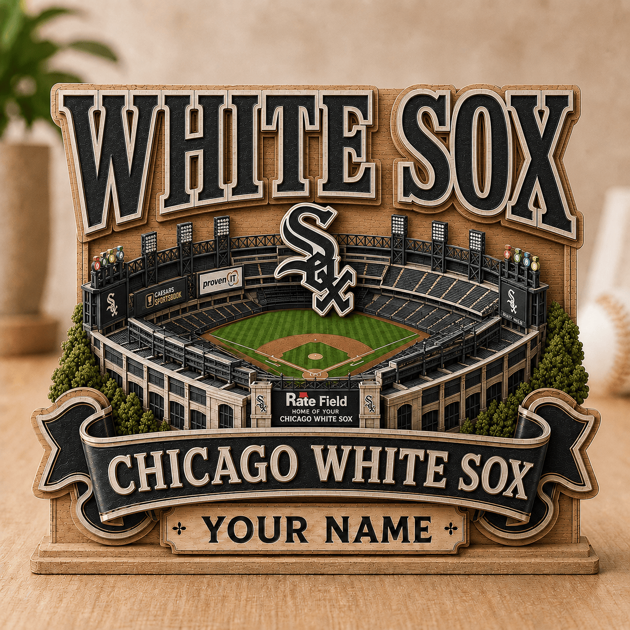 FLASH SALE - NEW CUSTOMIZED MLB26 CWS CHICAGO WHITE SOX 3-LAYER WOODEN BLOCK