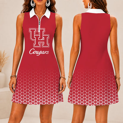 VIRAL EDITION - NEW CUSTOMIZED | NCAA MAM26 HOC HOUSTON COUGARS WOMEN'S ZIP SLEEVELESS POLO DRESS