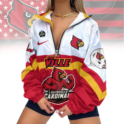 LIMITED EDITION - NEW CUSTOMIZED COLLEGE WORLD SERIES NCAA26 LOUISVILLE CARDINALS V-NECK ZIPPER SWEATSHIRT JACKET