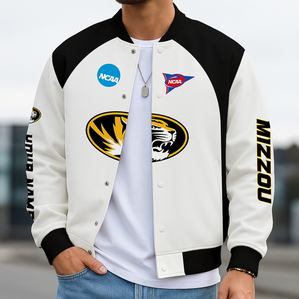 LIMITED DROP - NEW CUSTOMIZED NCAA FOOTBALL BOWL SUBDIVISION 26 MST MISSOURI TIGERS BASEBALL JACKET, SATIN VARSITY JACKET