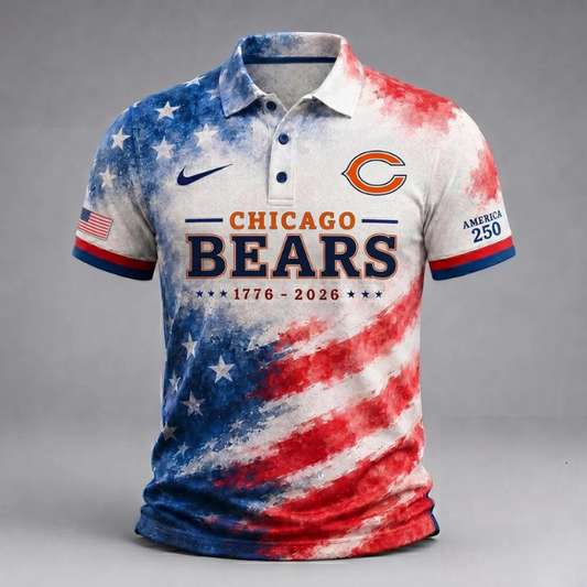 LIMITED EDITION - NEW CUSTOMIZED NFL26 CCB CHICAGO BEARS USA 250TH ANNIVERSARY POLO SHIRT, ZIP POLO SHIRT & T-SHIRTS