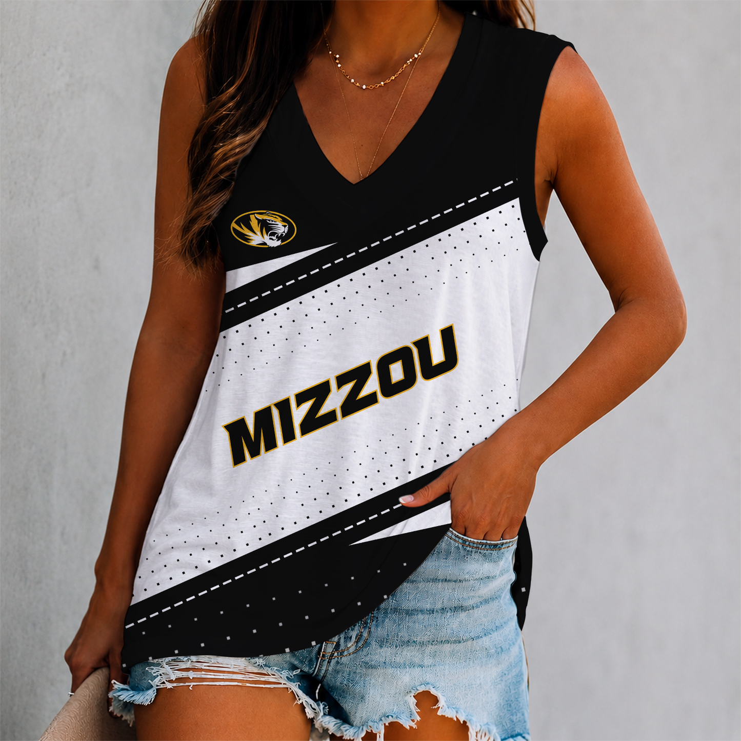 FINAL SALE - NEW CUSTOMIZED NCAA FBS26 MST MISSOURI TIGERS WOMEN'S V-NECK TANK TOP