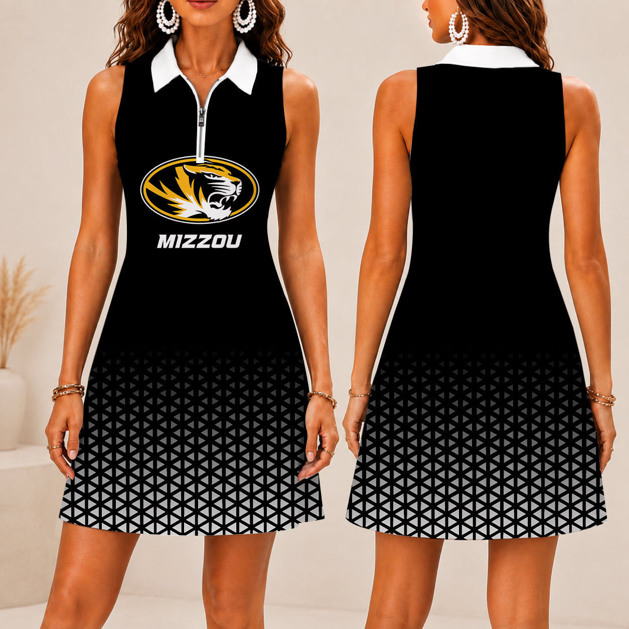 LIMITED EDITION - NEW CUSTOMIZED NCAA FBS26 MST MISSOURI TIGERS WOMEN'S ZIP SLEEVELESS POLO DRESS