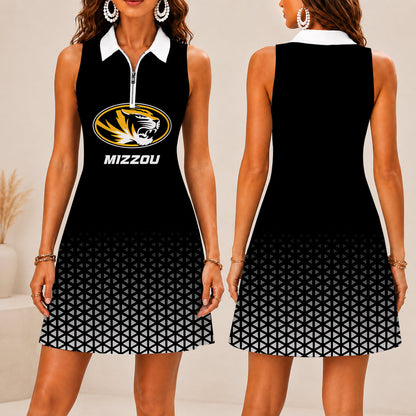 LIMITED EDITION - NEW CUSTOMIZED NCAA FBS26 MST MISSOURI TIGERS WOMEN'S ZIP SLEEVELESS POLO DRESS