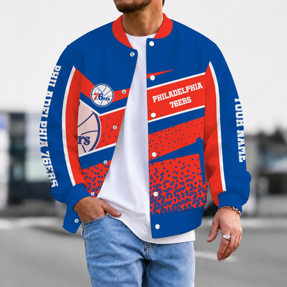 FLASH SALE - NEW CUSTOMIZED NBA26 P76 PHILADELPHIA 76ERS BASEBALL JACKET, SATIN VARSITY JACKET