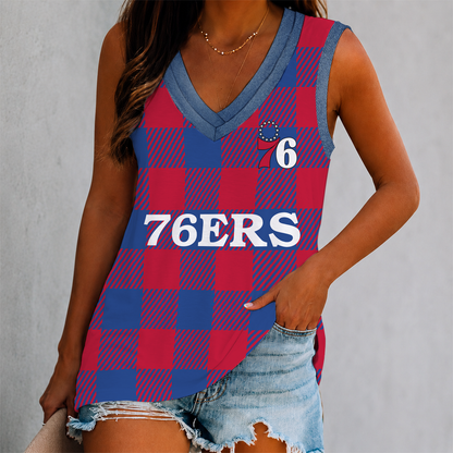 VIRAL EDITION - NEW CUSTOMIZED NBA26 P76 PHILADELPHIA 76ERS WOMEN'S V-NECK TANK TOP