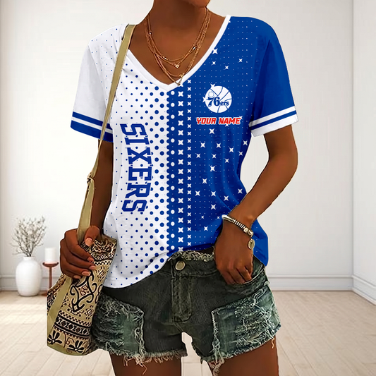VIRAL EDITION - NEW CUSTOMIZED NBA26 P76 PHILADELPHIA 76ERS V-NECK FEMALE SHIRT