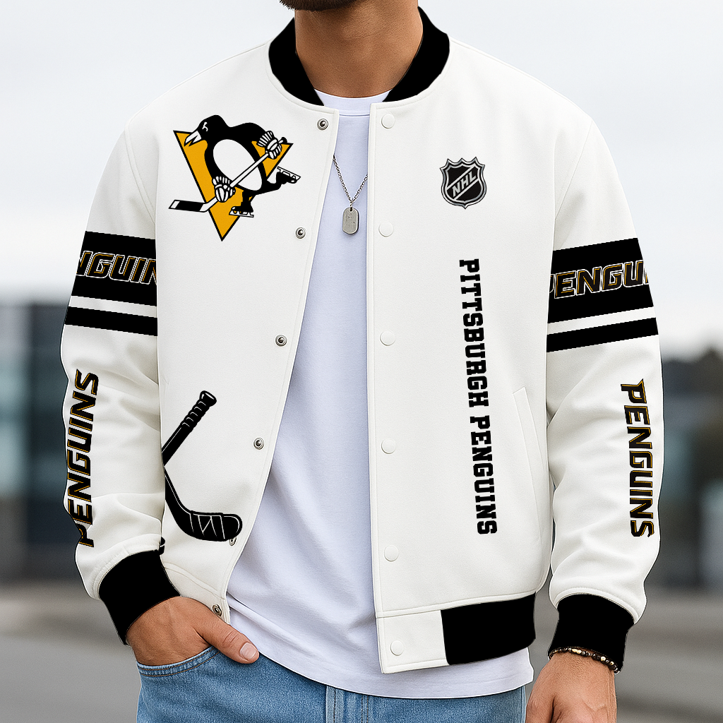 LIMITED EDITION - NEW CUSTOMIZED NHL26 PBP PB PENGUINS BASEBALL JACKET, SATIN VARSITY JACKET