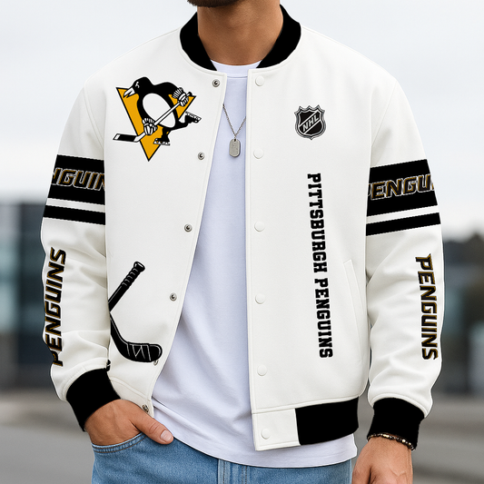 LIMITED EDITION - NEW CUSTOMIZED NHL26 PBP PB PENGUINS BASEBALL JACKET, SATIN VARSITY JACKET