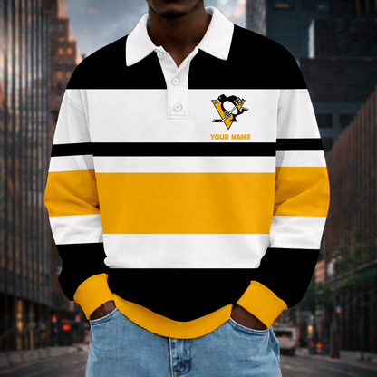 LIMITED EDITION - NEW CUSTOMIZED NHL26 PBP PB PENGUINS MEN LONG SLEEVE POLO