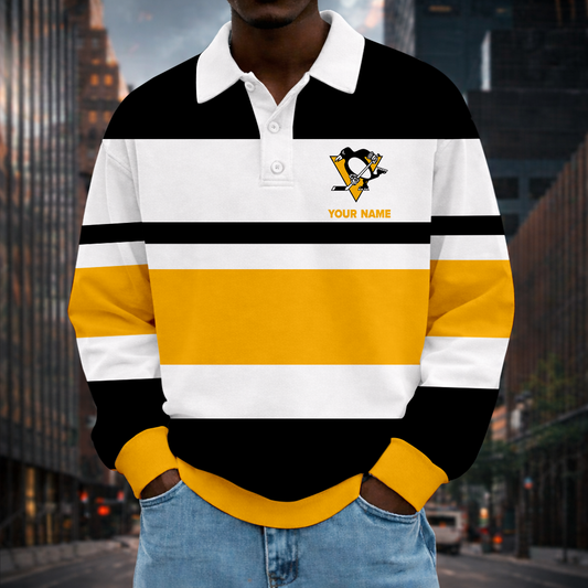 LIMITED EDITION - NEW CUSTOMIZED NHL26 PBP PB PENGUINS MEN LONG SLEEVE POLO