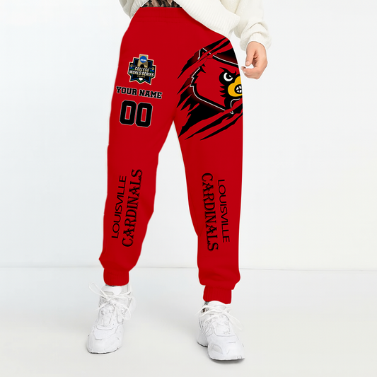 LIMITED DROP - NEW CUSTOMIZED COLLEGE WORLD SERIES NCAA26 ULC LOUISVILLE CARDINALS UNISEX LONG PANTS