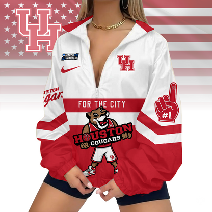 LIMITED EDITION - NEW CUSTOMIZED MAM NCAA26 HOC HO COUGARS V-NECK ZIPPER JACKET