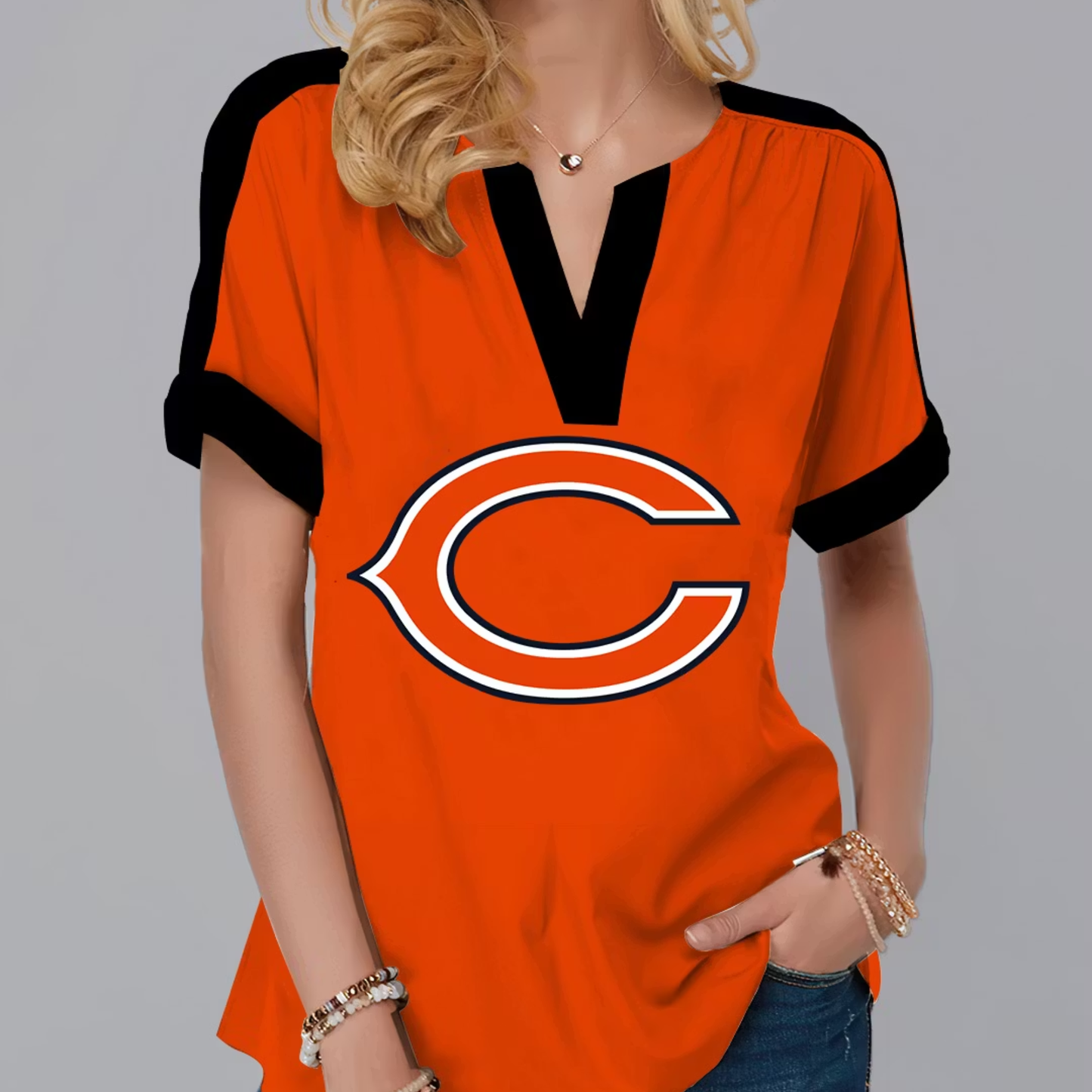 FINAL SALE - NEW CUSTOMIZED NFL26 CCB CHICAGO BEARS V-NECK FEMALE SHIRT